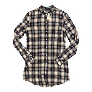 J. McLaughlin Dakota Top NWT Button Down Blouse White Navy Plaid Size XS